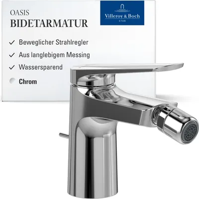 Produktbild von Villeroy & Boch Oasis Bidetarmatur, Zugstange, wassersparend, Chrom, 73mm