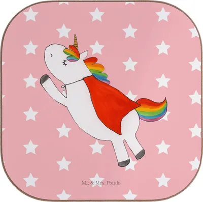 Produktbild von Mr. & Mrs. Panda Tischuntersetzer Einhorn Super - Rot Pastell - Geschenk, Superheld, gläseruntersetzer, Untersetzer Gläser, Unicorn, für, Einhörner, Holzuntersetzer, Held