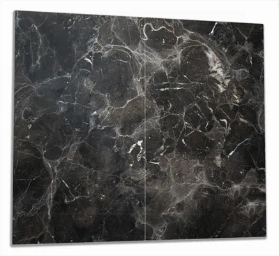 Produktbild von Wallario Herdabdeckplatte aus Glas, Größe 60 x 52 cm 2-teilig, Motiv Schwarze Marmor-Optik