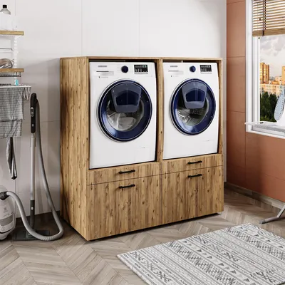 Immagine prodotto di Roomart SERIE 2: mobile doppio per lavatrice, larghezza 134 cm, rovere