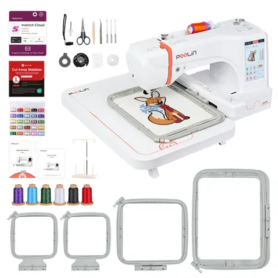 Produktbild von PooLin EOC06 Stickmaschine mit 7" Touchscreen – Digitale Embroidery Maschine mit Mustern & Schriftarten – Personalisierung für Kleidung & Textilien