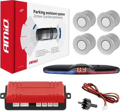 Productafbeelding van AMiO 02288 MAX LED Parkeersensoren voor en achter, 4 sensoren, 40 kHz, bereik 2,5 meter