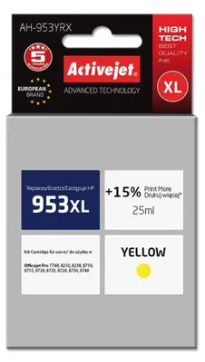 Produktbild von Activejet AH-953YRX Tintenpatrone (Ersatz für HP 953XL F6U18AE; Prämie; 25ml; gelb)