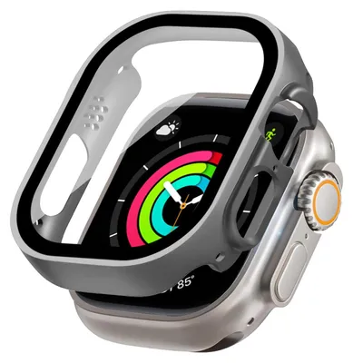 Produktbild von 360 Grad Smartwatch Hülle für Apple Watch Ultra Series 1 / 2 / 3 49 mm mit Displayschutz Case Watch Cover Bumper Rundum Schutzhülle Uhr Bildschirmschutz Grau