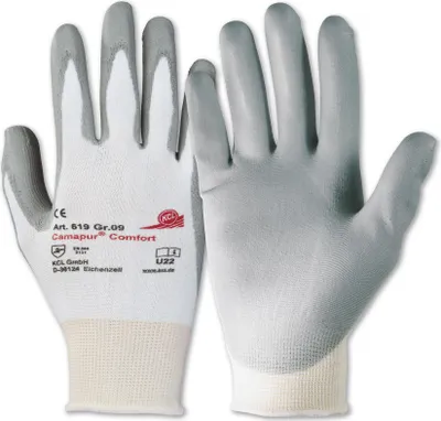 Produktbild von KCL Handschuh Camapur Comfort Größe 9 nahtloses Trikot mit Polyurethan-Beschichtung weiß / grau - 619/9