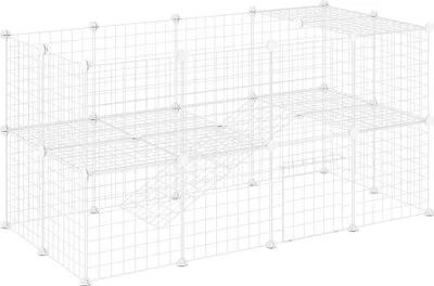 Image de PawHut Cage parc clôture pour animaux domestiques enclos pour petits animaux 146 x 73 x 73 cm modulable 2 niveaux 36 panneaux bords arrondis fil en acier blanc