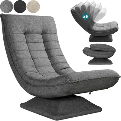 Produktbild von CASARIA® Sessel verstellbare Rückenlehne 360° Drehbar Klappbar 150kg Belastbarkeit 60x105x87cm Gepolstert Wohnzimmer Gaming Relax Boden Lounge Sessel Grau