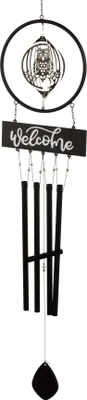 Produktbild von Windspiel aus Metall mit Edelstahl-Kreisel Eule mit Metall-Windspiel Höhe 133cm ? 26cm