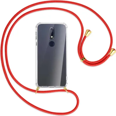 Produktbild von Handykette Backcover-Schutzhülle mit Band (Metall goldfarben) für Nokia 7.1 - rot