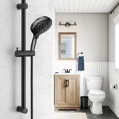 Obrázek produktu pro Sprchová tyč, sprchová tyč, 68 cm, segmentová, nástěnná sprchová tyč, nastavitelná vzdálenost od 38 do 66 cm, s držákem ruční sprchy, náhrada za sprchu, černá