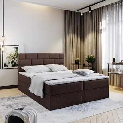 Produktbild von Masseno Boxspringbett ARINOS 160x200 cm Komplett-Set mit Bonell Matratze und Topper, Polsterbett mit Bettkästen -Braun, INARI 24