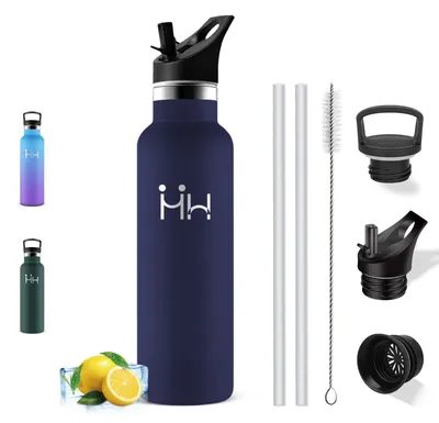 Image de Bouteille en acier inoxydable, 0,75 litre, avec paille, sans BPA