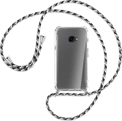 Produktbild von Handykette Backcover-Schutzhülle mit Band (Metall silberfarben) für Samsung Galaxy Xcover 4 / 4s - schwarz/grau/weiß