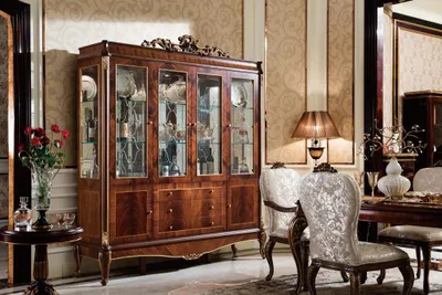 Produktbild von Glas Vitrine Vitrinen Kommoden Schrank Wohnzimmer Schaufenster Rokoko Barock E70