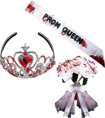 Produktbild von Halloween-Kostümset „Spukbraut“ mit Gothic-Hochzeitskleidung mit Blumenstrauß und Krone, Zombie-Verkleidungszubehör für Partys und Veranstaltungen