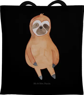 Produktbild von Mr. & Mrs. Panda Tote Bag Faultier Zufrieden - Schwarz - Geschenk, Laptoptasche, Stoffbeutel, Tragetasche, Zufriedenheit, Shopping Tasche, Glück, Happy