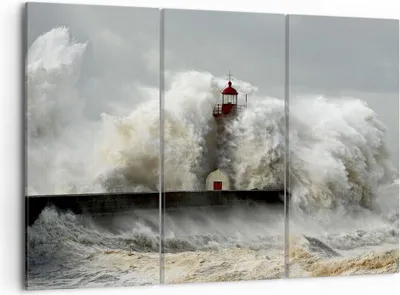 Produktbild von Bild auf Leinwand - Leinwandbild - Leuchtturm Ozean Sturm - 105x70cm - Wand Bild - Wanddeko - Leinwanddruck - Bilder - Kunstdruck - Wanddekoration - Leinwand bilder - Wandkunst - CE105x70-2442