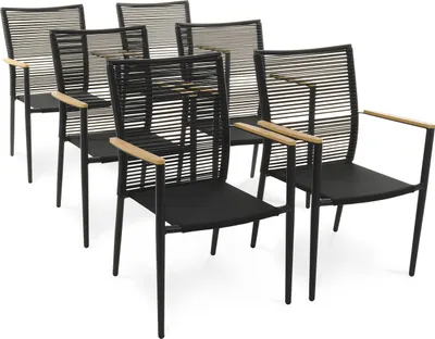 Produktbild von 6er Set Gartenstühle Asti - beige, aus robusten Materialien wie Polyrattan, Aluminium und Textilene gefertigt, stapelbar & witterungsbeständig