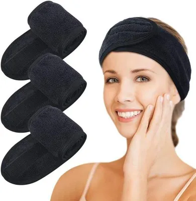 Image de Bandeaux en microfibre pour femmes, lot de 3, lavables, réglables, noirs