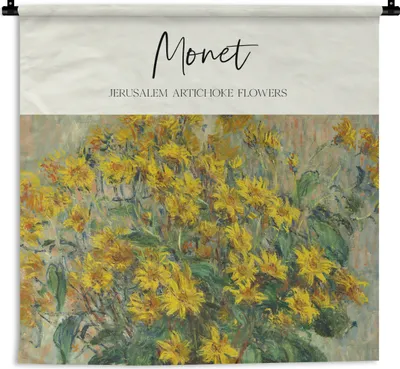 Produktbild von MuchoWow® Wandteppich Wandbehang Gemälde - Topinamburblüten - Monet 60x60 cm Tapisserie Dekoration Wandtuch - Dekorationen - Wand Decke