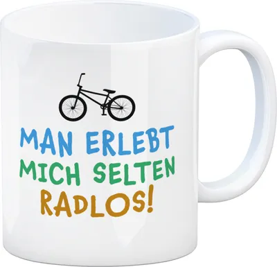 Produktbild von Man erlebt mich selten radlos Kaffeebecher mit BMX Motiv Fahrrad Hobby Leben Rad