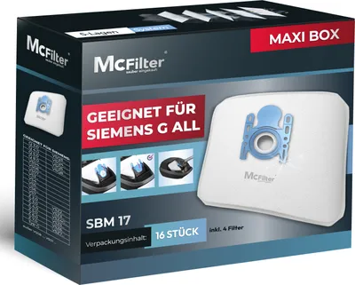 Produktbild von McFilter | 16 Staubsaugerbeutel geeignet für Siemens VZ16GALL | passend für Q 3.0 - Q 8.0 | VS04 - VS07 | Z2.0 - Z7.0 inkl. Filter