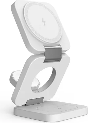 Produktbild von Schnelles kabelloses Ladegeraet, 3-in-1-Ladestation fuer iPhone 15/14/13/12/Pro/Plus/Pro Max. Tragbares 5-W-Ladegeraet fuer Apple Watch9/8/7/6/5/4/3/2/SE fuer Airpods3/2 /Pro-Black Magnetische faltbare Reiseladestation