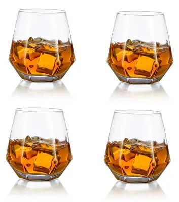 Productafbeelding van Set van 4 geometrische whiskeyglazen - 300 ml, ideaal als cadeau voor bourbon en rum