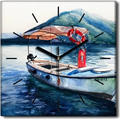 Produktbild von Coloray Uhr auf Leinwand 30x30 cm Wand Uhr Dekoration Wohnzimmer Segeltuch schwarze Hände -Bootsschiffboot.