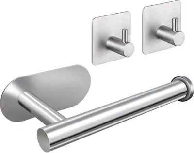 Produktbild von Edelstahl-Toilettenpapierhalter silber, selbstklebend, 2 Haken, bohnenfrei