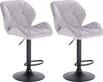 Obrázek produktu pro Barová židle - Sametová - Světle šedá - Ergonomická - Nastavitelná výška 60-82 cm - Kuchyňská židle - 1 kus
