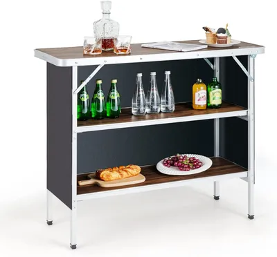 Produktbild von GOPLUS Campingtisch mit Stauraum, tragbarer Zusammenklappbarer, Leichter Aluminiumtisch mit Tragetasche, Klapptisch mit 2 Regalen, Küchentisch (Kaffee)