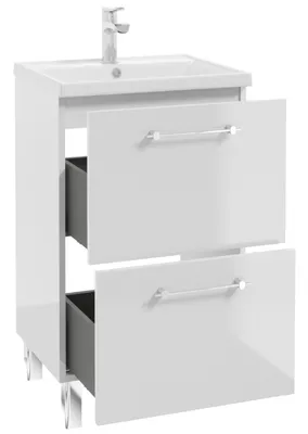 Image de DomoDomo Armoire de salle de bain avec lavabo et 2 tiroirs 50x80cm Debout Blanc brillant