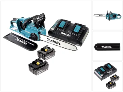 Obrázek produktu pro Makita DUC 353 PT2 Akumulátorová řetězová pila 36V ( 2x18V ) Bezkartáčová 35 cm + 2x baterie 5,0 Ah + dvojitá nabíječka