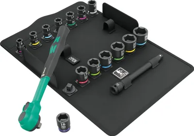 Produktbild von Wera 8100 SB 12 Zyklop Comfort Knarrensatz, Umschalthebel, 3/8-Antrieb, metrisch, 16-tlg.