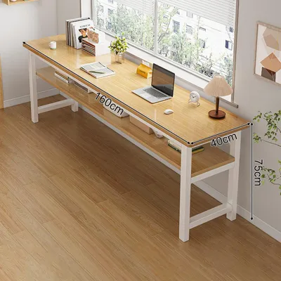 Produktbild von Zweisitzer-Schreibtisch, Lerntisch, Schreibtisch mit Regal, Computertisch, Langtisch, holzfarbe, L160 x B40 x H75cm 【FY-Z4562】