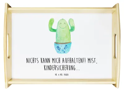 Produktbild von Mr. & Mrs. Panda Servier Tablett Kaktus Happy - Weiß - Geschenk, Freundin, Kollegin, Dekotablett, für getränke, Familie, Spruch, Sofa, Kakteen, serviertablett aus holz