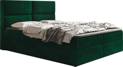Produktbild von Boxspringbett 160x200 cm Coral - Matratze & Topper - Polsterbett, Modern Bett, Samtstoff - Doppelbett mit Zwei Bettkästen (Grün - Kronos 19)
