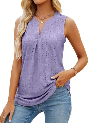 Image de ASKSA T-shirt femme col V sans manches Hauts d'été Slim Blouse, Violet, XXL