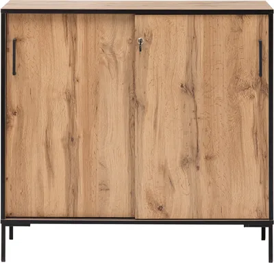 Produktbild von Büroschrank abschließbar FALUN-80 in Eiche Landhaus Nb. mit Schiebetüren, B/H/T: 100,1/96,6/41 cm