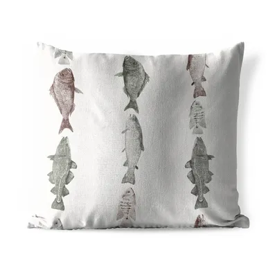 Produktbild von MuchoWow® Outdoor Kissen - Vintage-Illustration einer Reihe von Fischen - 45x45 cm - Wetterfest - Lounge Kissen - Fotokissen - Dekoratives Kissen
