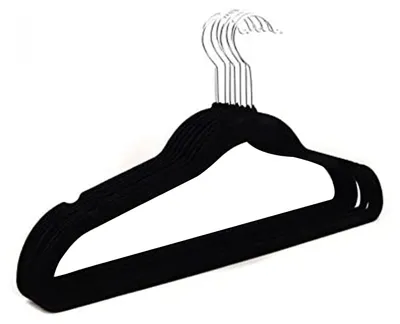50 Samt-Kleiderbügel, schwarz, rutschfest, 42 cm, drehbarer Haken