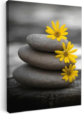 Produktbild von MuchoWow® - Leinwandbilder - Zen-Steine - Blumen - Gelb - Natur, Wandbild, Wanddeko Bilder Wohnzimmer, 30x40 cm