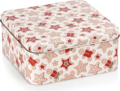 Obrázek produktu pro Vilde | Dóza na cukroví - 15x15x6,5 cm - Výklopné víko - Kov - Krabička na sušenky Vánoce zelená