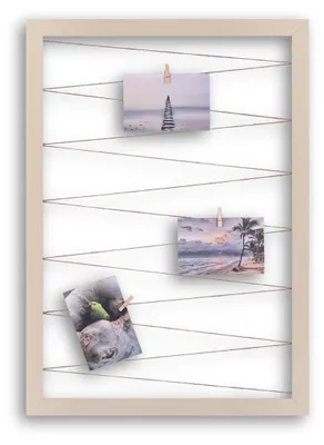 Produktbild von Fotohalter Pinnwand Fotorahmen (Hochformat) mit Juteband 20 Holzklammern Bilderrahmen inklusive CLAMARO Collage Flex, Flex Farbe:Beige, Quer/Hochformat Größe:40x60cm (Hochformat)