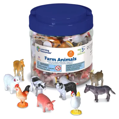 Immagine prodotto di Set di personaggi giocattolo a tema fattoria, adatto a bambini dai 3 anni in su. Include 60 figure di animali per contare e ordinare. Giocattolo educativo per la scuola materna e l'asilo, ideale per l'apprendimento della matematica