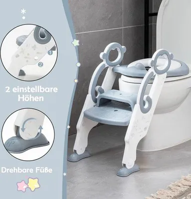 Immagine prodotto di Rialzo per WC per bambini, con gradino - rialzo regolabile con cuscinetto in PU, antiscivolo, per bambini e bambine