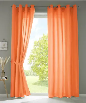 Produktbild von 2er Set Vorhänge Schal Ösen »Berlin« HxB 245x140 cm Orange Blickdicht Microsatin Lichtdurchlässig Uni Matt, 20405N2