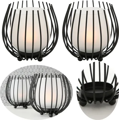 Produktbild von LS-LebenStil 2x Eisen Windlicht Gläser Schwarz Set Milch-Glas Teelichthalter Teelichtglas Windlichthalter Kerzenhalter Kerzenglas Kerzenständer