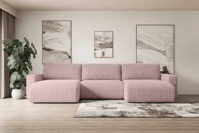 Produktbild von ALTDECOR Ecksofa mit Schlaffunktion und Bettkasten Corner Sofa Eckcouch Couch U-Form universal, links/rechts angeordnet Schlafcouch Ausziehbar Wohnlandschaft Schlafsofa KLEEA-U - 347x143x83cm Rosa